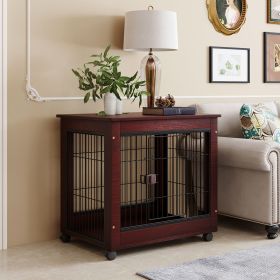 31' Length Furniture Style Pet Dog Crate Cage End Table with Wooden Structure and Iron Wire and Lockable Caters;  Medium Dog House Indoor Use.