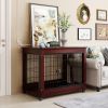 39' Length Furniture Style Pet Dog Crate Cage End Table with Wooden Structure and Iron Wire and Lockable Caters;  Medium and Large Dog House Indoor Us