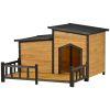 47.2 ' Large Wooden Dog House Outdoor, Outdoor & Indoor Dog Crate, Cabin Style, With Porch