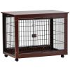 39' Length Furniture Style Pet Dog Crate Cage End Table with Wooden Structure and Iron Wire and Lockable Caters;  Medium and Large Dog House Indoor Us