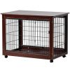 39' Length Furniture Style Pet Dog Crate Cage End Table with Wooden Structure and Iron Wire and Lockable Caters;  Medium and Large Dog House Indoor Us