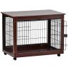 39' Length Furniture Style Pet Dog Crate Cage End Table with Wooden Structure and Iron Wire and Lockable Caters;  Medium and Large Dog House Indoor Us