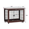 39' Length Furniture Style Pet Dog Crate Cage End Table with Wooden Structure and Iron Wire and Lockable Caters;  Medium and Large Dog House Indoor Us