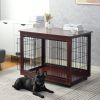 39' Length Furniture Style Pet Dog Crate Cage End Table with Wooden Structure and Iron Wire and Lockable Caters;  Medium and Large Dog House Indoor Us