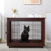 39' Length Furniture Style Pet Dog Crate Cage End Table with Wooden Structure and Iron Wire and Lockable Caters;  Medium and Large Dog House Indoor Us