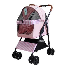 Portable Pet Stroller Cat Trolley, Dog Travel Cart Pram Shockproof Pet Detachable Strolling Cart, Puppy Pushchair Four-Wheeled, One Click Quick Foldin (Color: Pink)